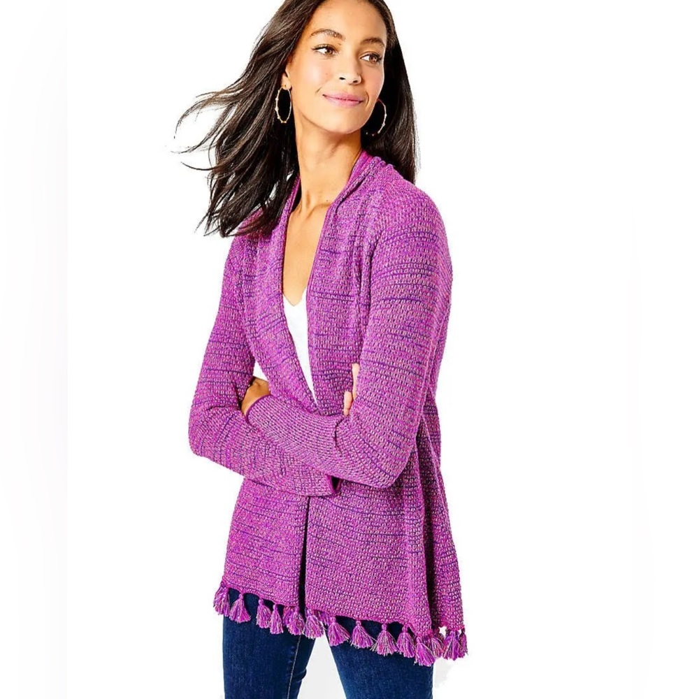 NWT Lilly Pulitzer Tova Cardigan in Metallic Purple Berry. Size Small.
